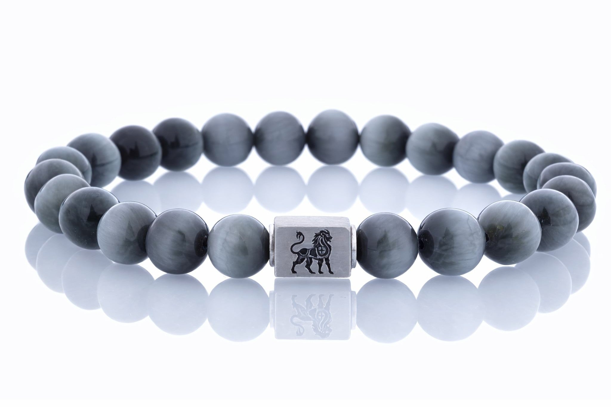 Voloria Accipiter armband van hawk eye, 8 mm ronde kralen en 925 sterling zilver