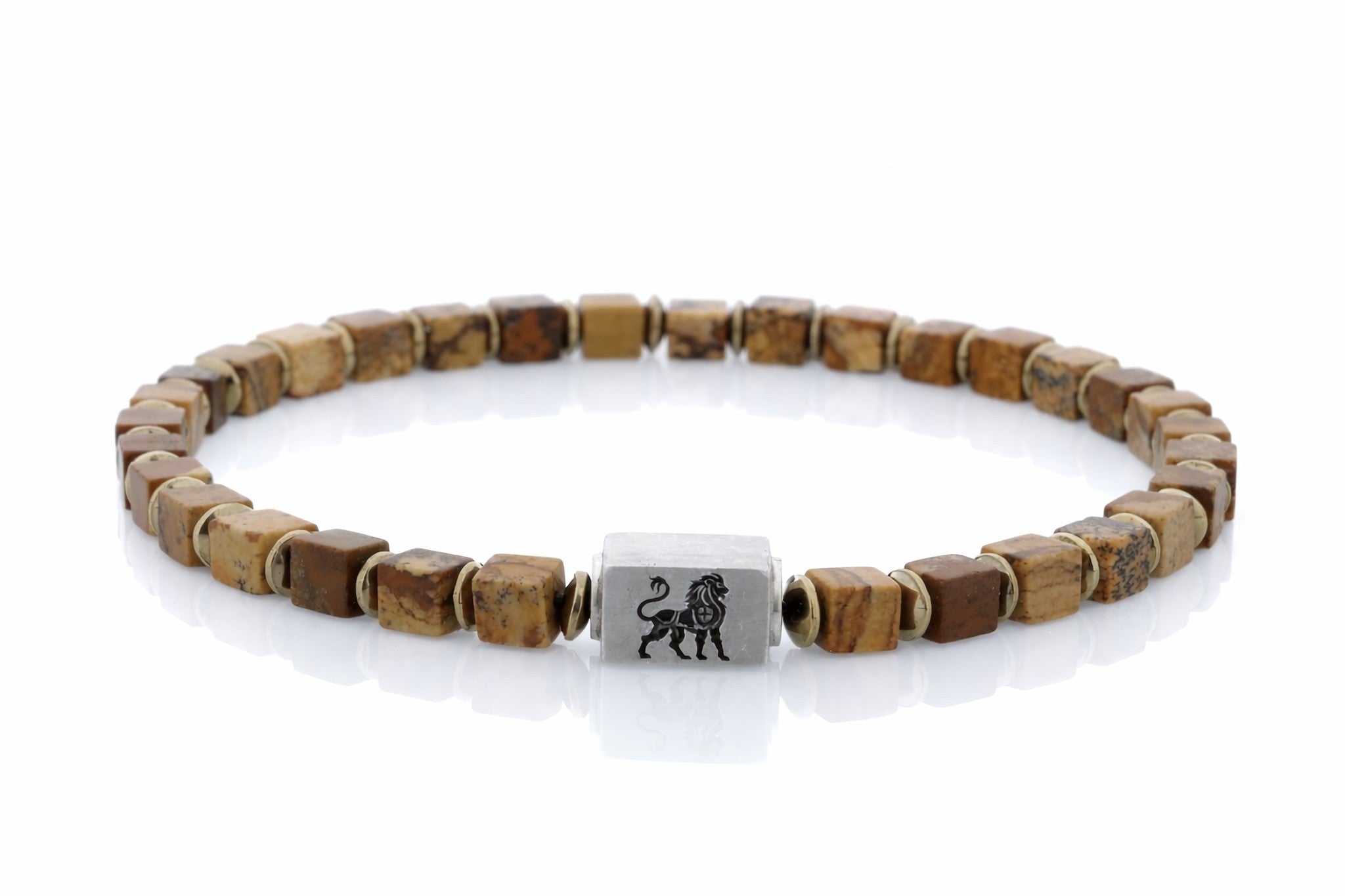 Voloria Arena armband van jasper met hematite discs, 4 mm cube kralen en 925 sterling zilver