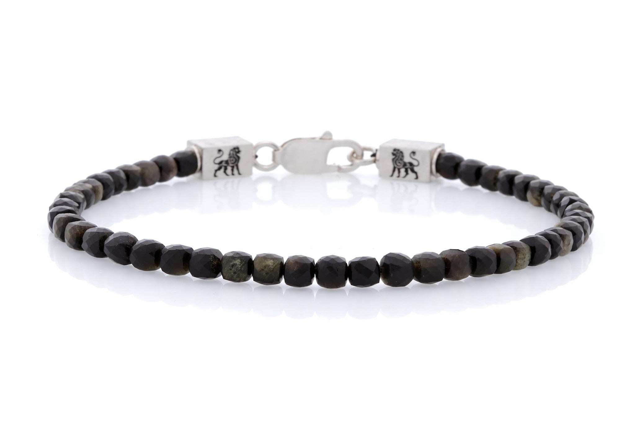 Voloria Aurum armband van golden obsidian, 4 mm faceted cube kralen en 925 sterling zilver