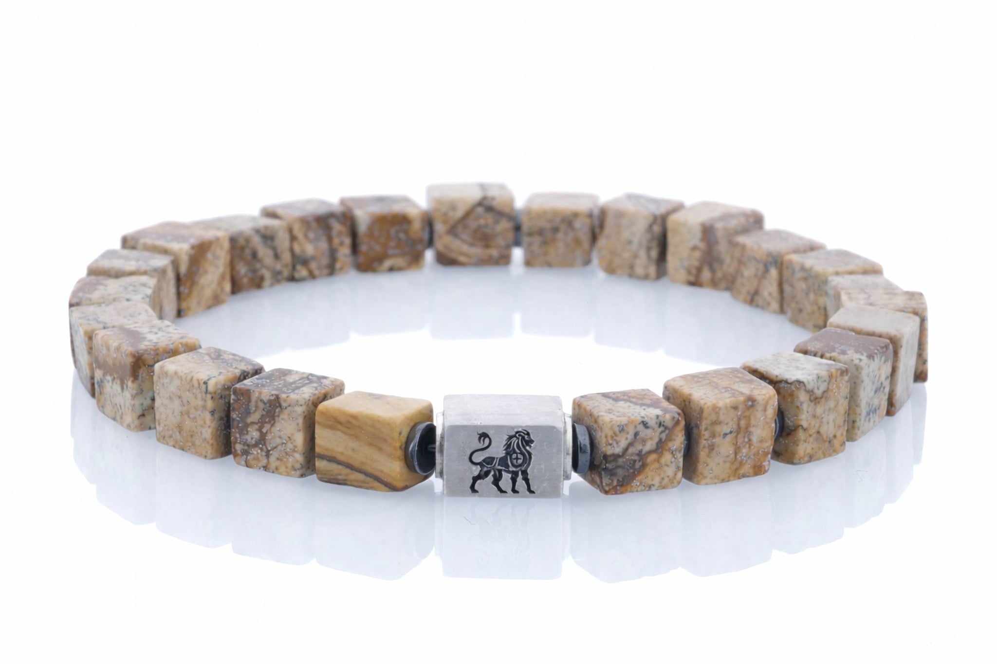 Voloria Deserta armband van desert jasper, 6 mm cube kralen en 925 sterling zilver