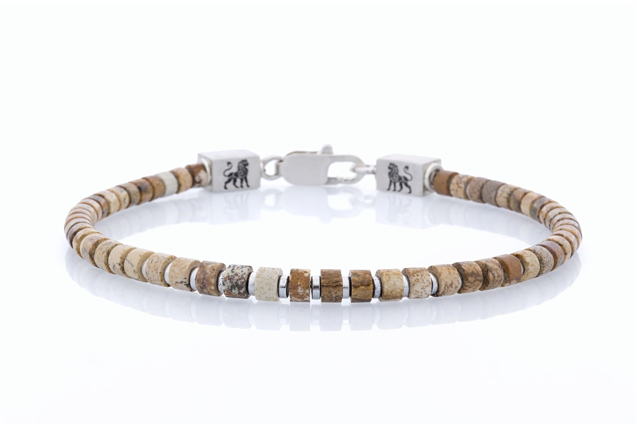 Voloria Figura armband van picturite jasper, 4 mm column kralen en 925 sterling zilver