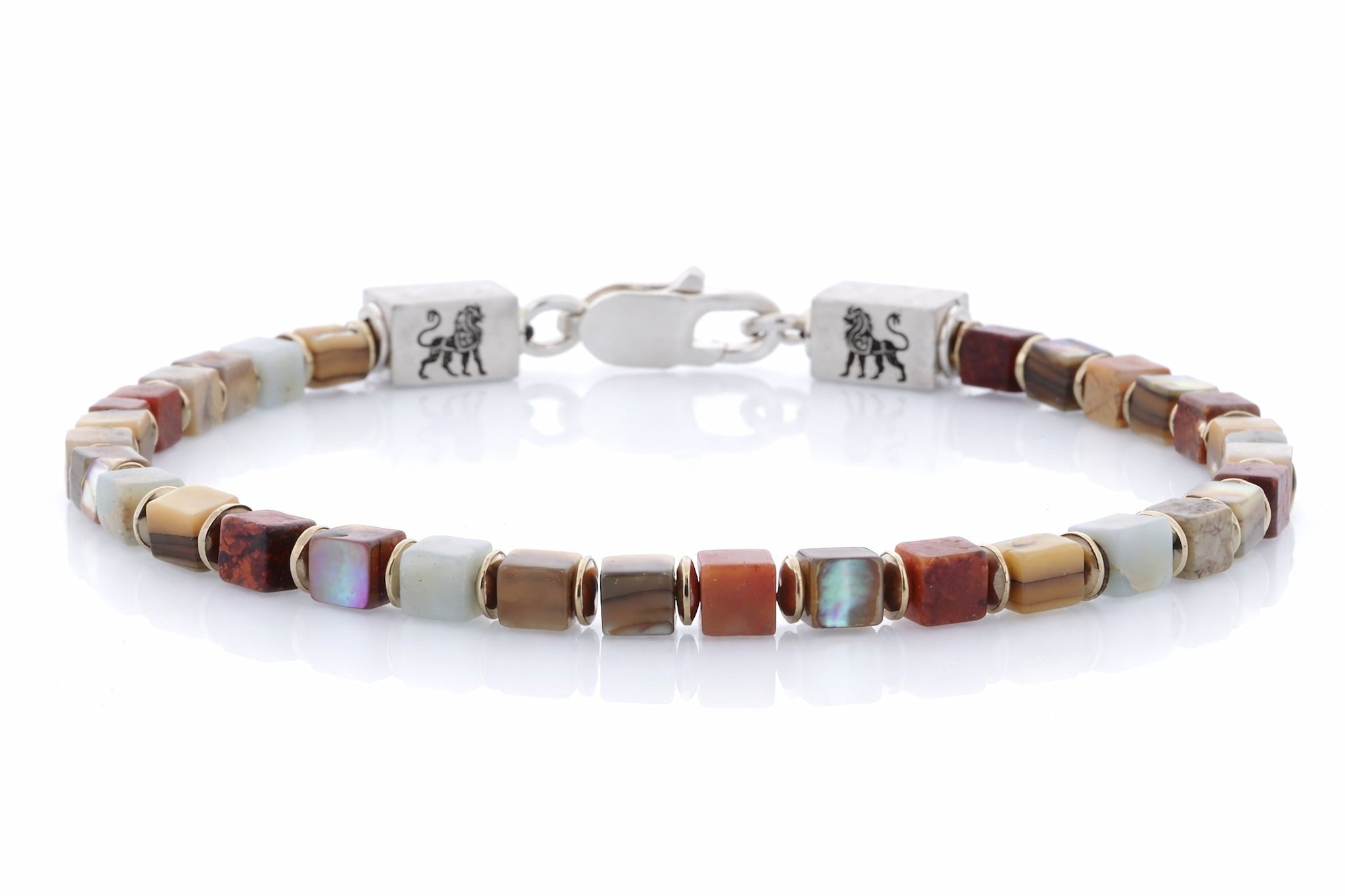 Voloria Imperium armband van imperial jasper en abalone schelp, 4 mm cube kralen en 925 sterling zilver