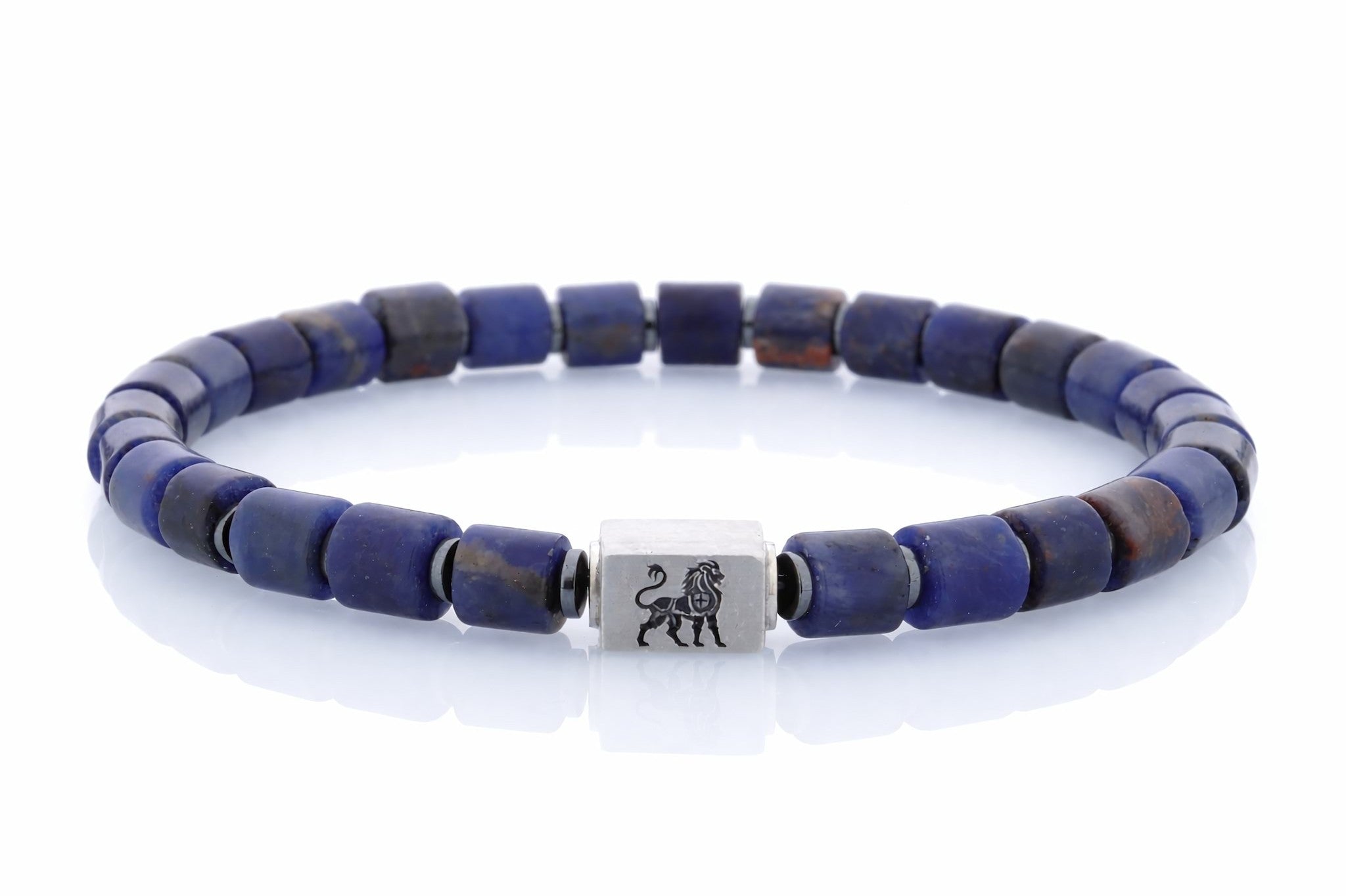 Voloria Nox armband van sodaliet, 6 mm column kralen en 925 sterling zilver