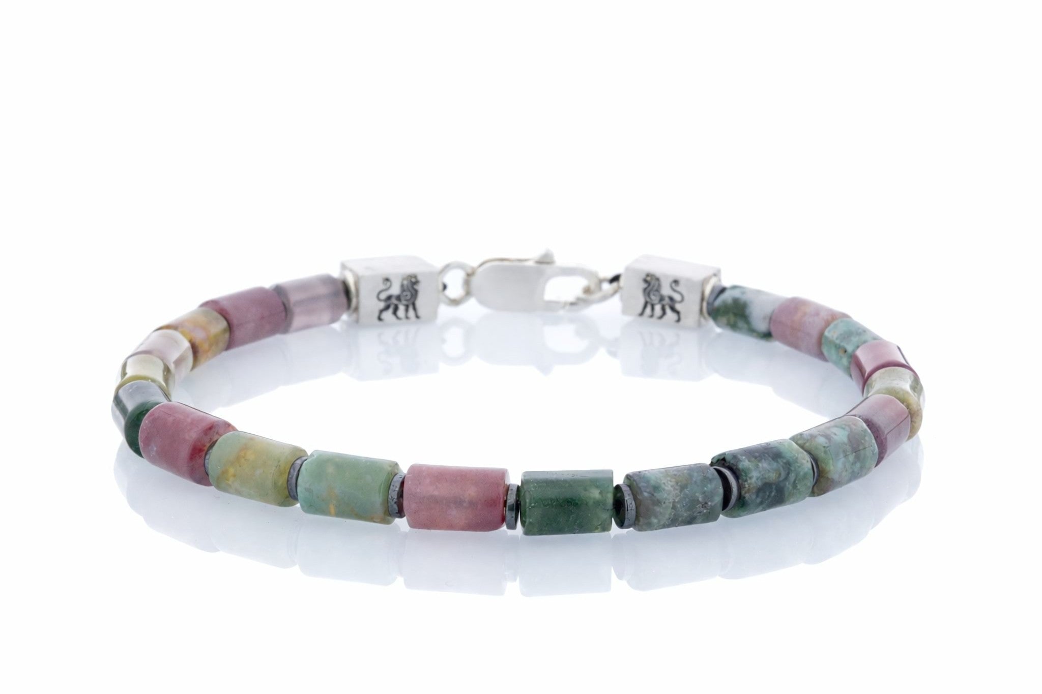 Voloria Purpura armband van indian agaat, 6 mm column kralen en 925 sterling zilver