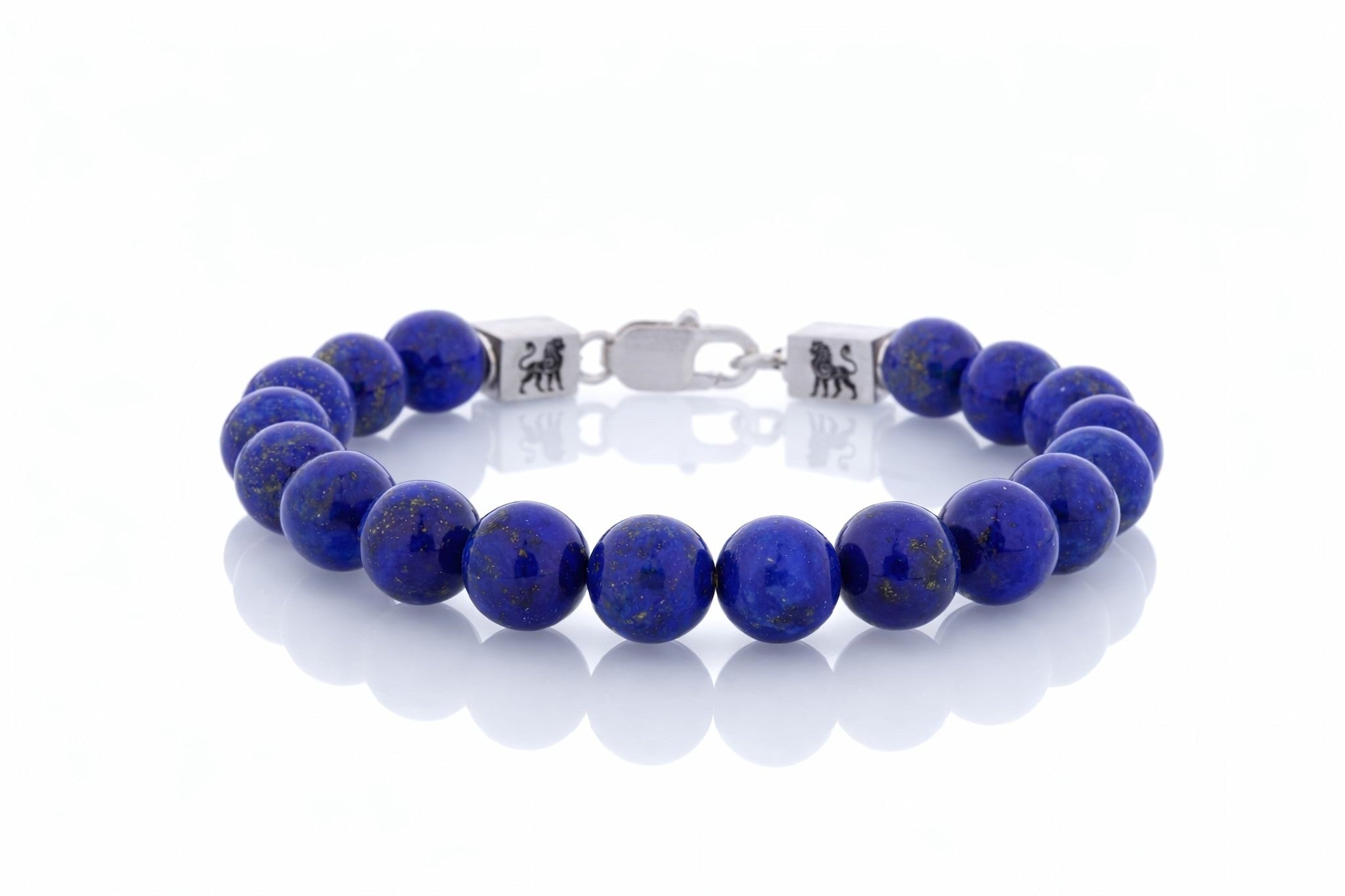 Voloria Regis armband van lapis lazuli, 10 mm ronde kralen en 925 sterling zilver
