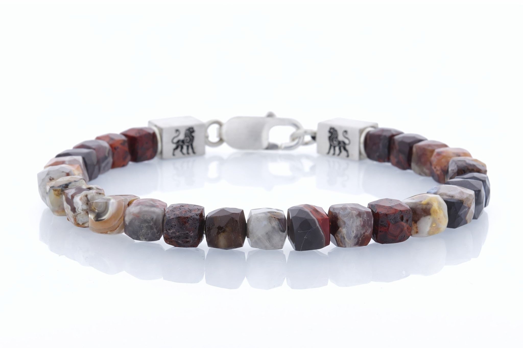 Voloria Rubra armband van red lace agaat, 6 mm faceted cube kralen en 925 sterling zilver