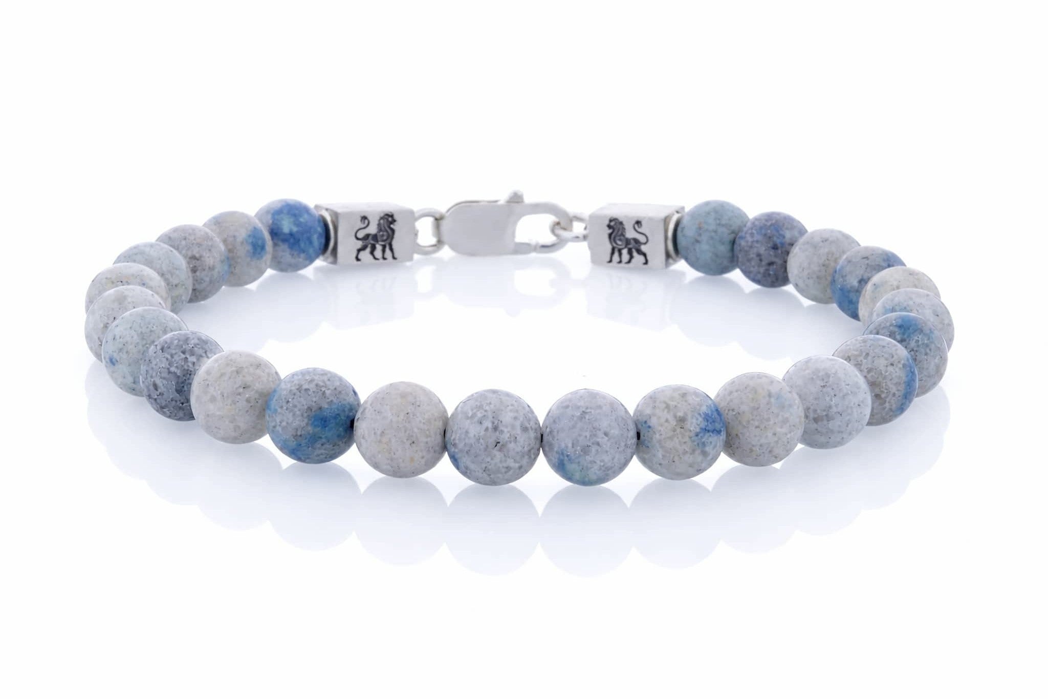 Voloria Vertex armband van K2 mountain blue, 8 mm ronde kralen en 925 sterling zilver