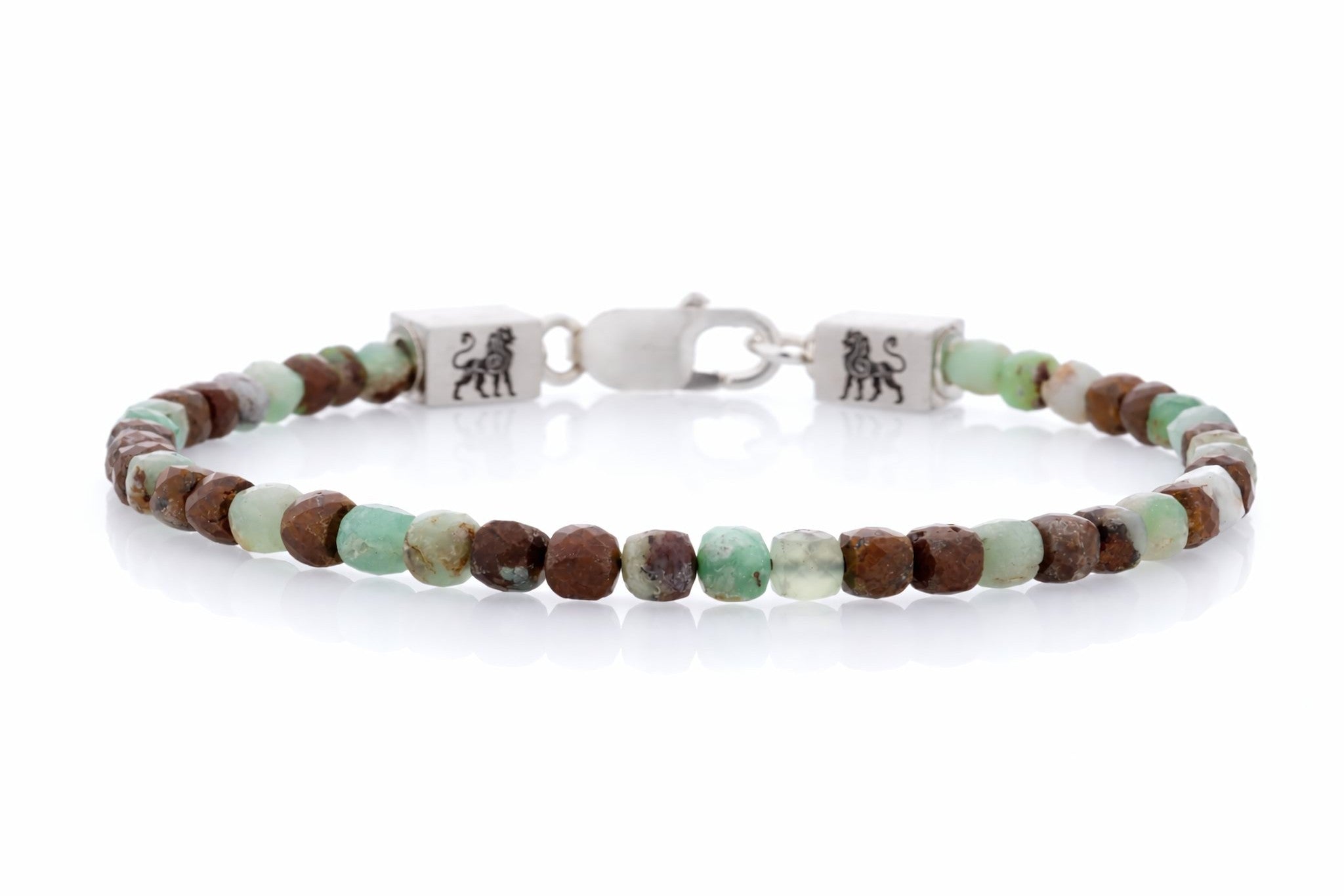 Voloria Viridis armband van green opal, 4 mm faceted cube kralen en 925 sterling zilver